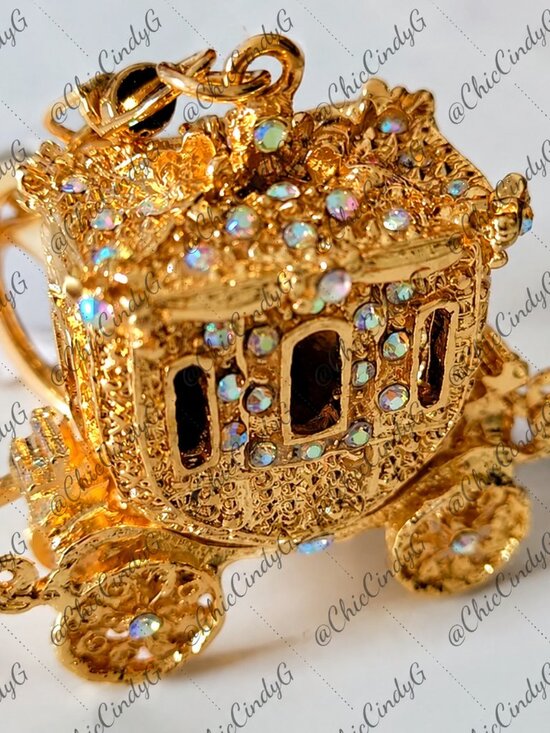 None Handbags - 👑 Gold Cinderella Carriage Rhinestone Purse Bag Charm Keychain